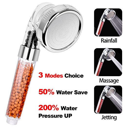 Handheld Ionic Filter Shower Head - Magichome Detachable High Pressure Saving Water Bead Showerhead With 3 Spray Modes for Shower & Washing Hair & SPA & Swimming - Easy To Install