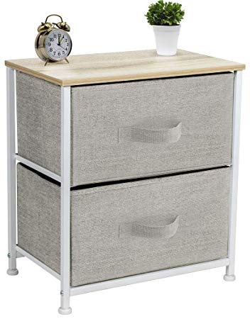 Sorbus Nightstand with 2 Drawers - Bedside Furniture & Accent End Table Chest for Home, Bedroom Accessories, Office, College Dorm, Steel Frame, Wood Top, Easy Pull Fabric Bins (Beige)