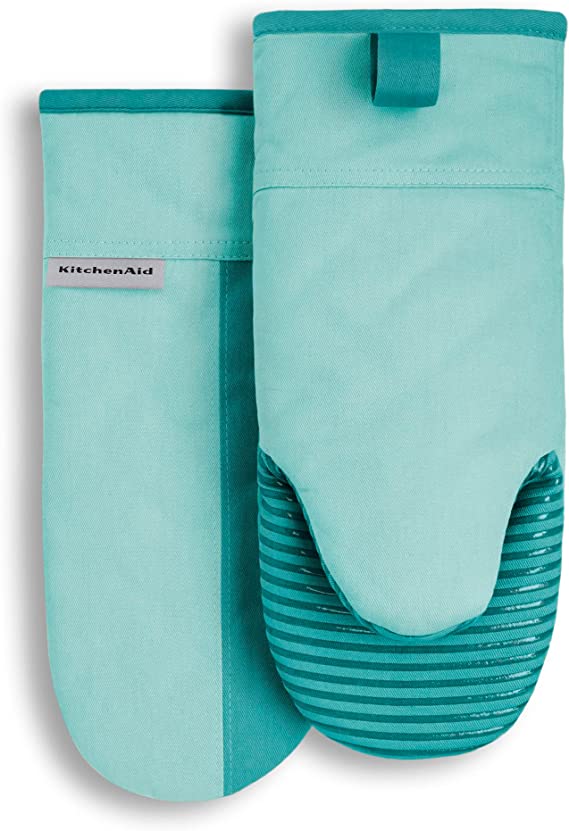 KitchenAid Beacon Two-Tone Oven Mitt 2-Pack Set, 5.75"x13", Aqua Sky