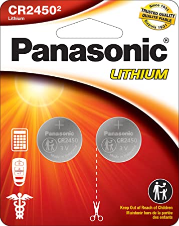 Panasonic CR2450 3.0 Volt Long Lasting Lithium Coin Cell Batteries in Child Resistant, Standards Based Packaging, 2-Battery Pack