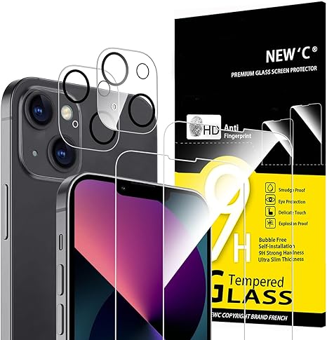 NEW'C [4 Pack, 2 x Protector Pantalla para iPhone 13 Mini y 2 x Protector Pantalla Protector de Lente de Cámara - Cristal Templado - Anti-Rayaduras - Ultra Resistente - Cristal Dureza 9H