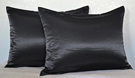 Creative 2 Pieces of Hidden Zipper Satin Pillow Case, King Size , Black