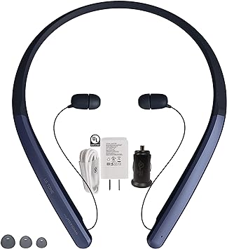 LG Tone Flex Wireless Bluetooth Stereo Neckband Earbuds HBS-XL7-32-Bit Hi-Fi DAC, Meridian Audio,Google Assistant (Wall & Car Charger- Navy Blue)