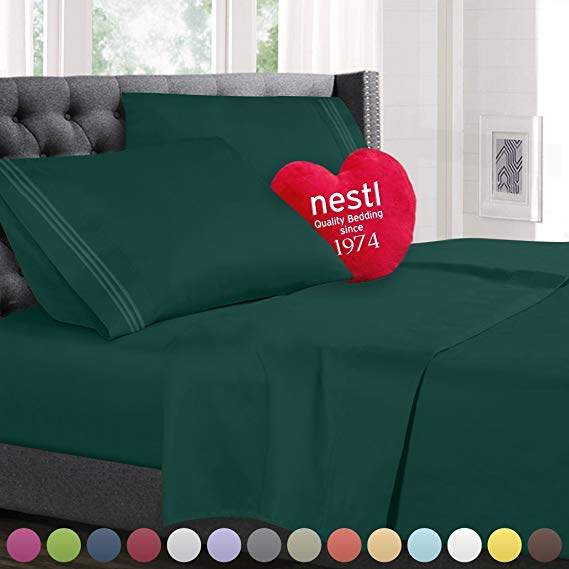 Top Head Split Flex King Size Bed Sheets Set Hunter Green, Bedding Sheets Set on Amazon, 4-Piece Bed Set, Deep Pockets Fitted Sheet, 100% Luxury Soft Microfiber, Cool & Breathable