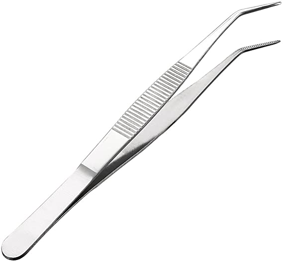 uxcell 6.9-Inch Stainless Steel Tweezers with Curved Pointed Serrated Tip Daily Garden Tool