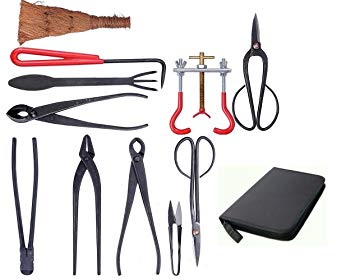 U-nitt 11-pc Bonsai Tool Set Carbon Steel Cutters Scissors Shears for Trimming Pruning: with Nylon Case