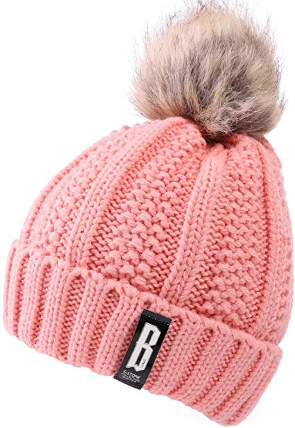 Valpeak Fleece Lined Women Winter Beanie Hats Faux Fur Pom Pom Beanie Hat …