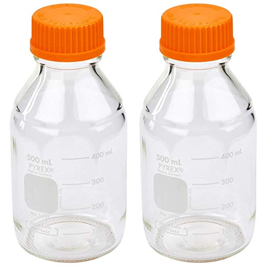 Corning PYREX #1395-500, 500ml Round Media Storage Bottle, with GL45 Screw Cap (Pack of 2)