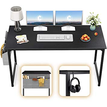 CubiCubi Study Computer Desk 55" Home Office Writing Desk, Modern Simple Style PC Table, Black Metal Frame, Black