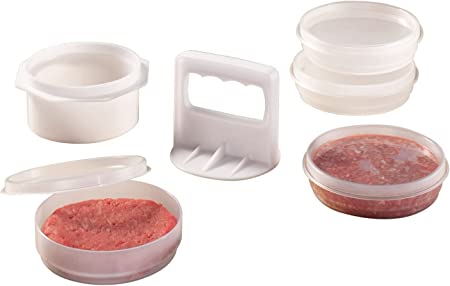 Trenton Gifts 3-in-1 Hamburger Press Patty Maker - Includes Burger Mold, Patty Press, and 4 Storage Containers - The Essential BBQ Tool for Meat and Veggie Patties