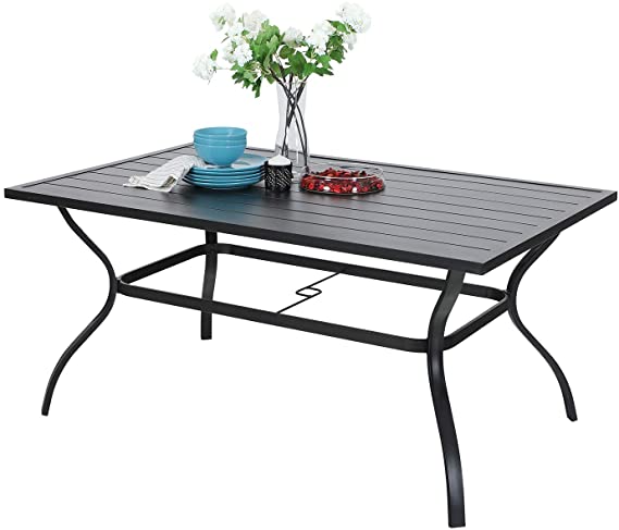 Outdoor Metal Dining Table Garden 6 Person Umbrella Table for Lawn Patio Pool Sturdy Steel Frame Weather-Resistant Coffee Bistro Table Black (1 Table)