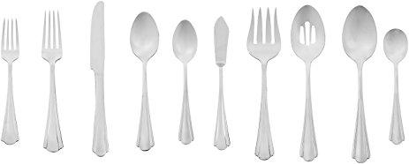 AmazonBasics 65-Piece Stainless Steel Flatware Set with Scalloped Edge, Silver, Service for 12