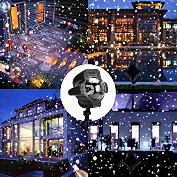Zinuo Christmas Snowfall Lights, White Snowflake Projector Lights with Remote Control for Patio, Garden, Lawn, Xmas, Halloween, Holiday, New Year Decoration