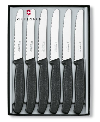 Victorinox Cutlery 6-Piece 4-12-Inch Wavy Edge with Round Tip Steak Knife Set Black