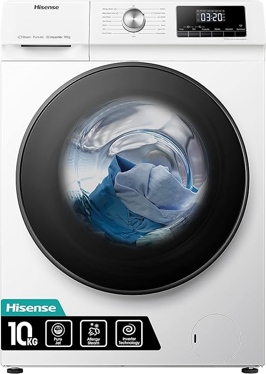 Hisense WDQA1014EVJM 60cm Freestanding 10 KG Front Load Washer Dryer - 1400 RPM - Pure Steam - PureJet - Pause and Add - Inverter Motor - White