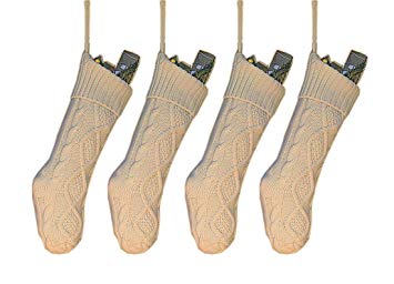 SherryDC Crochet Cable Knit Christmas Stockings 18" Hanging Socks for Christmas Decorations, Set of 4