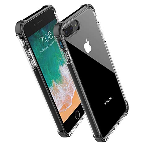 for iPhone 8 Plus case iPhone 7 Plus case,Noii Clear Hybrid Drop Protection case,[TPE Super Rubber Bumper] Shockproof case,Upgraded Reinforced Edges Technology,Heavy Duty Protective Cover -Black