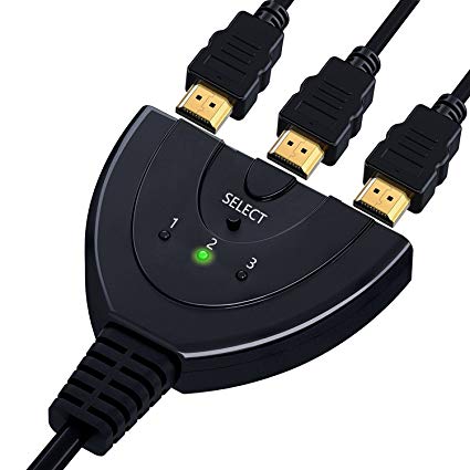Dinger 3 Port HDMI Switch Splitter Bi-Directional Switch with Pigtail Cable Support HDMI 1.4v, 1080p, 3D, PS4/PS3, DVD, Xbox 360, Xbox one