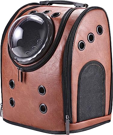 Khore Bubble Pet Carrier Backpack for Small Dogs and Cats with Window (Brown)
