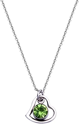 DYbaby Lovely Birthday Gift-Tiny Heart Circle and Birthstone Necklace Stainless Steel Heart and Crystal Pendants Necklace for Her