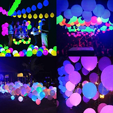 LUCKDAYL 24 PCS LED Light up Balloons Flashing Balloons Mixed Color Balloon with 1 PCS Ribbon for Birthday Wedding Festival Party