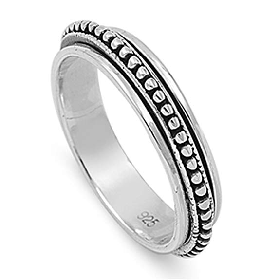 Prime Jewelry Collection Sterling Silver Women's Spinner Bead Bali Ring (Sizes 6-14)