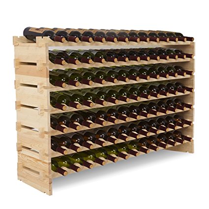 Mecor Wine Rack Shelf Standing Floor Wooden Stackable Wine bottle Storage Shelves (7 Tier( 91 Bottles))