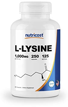 Nutricost L-Lysine 1000mg, 250 Capsules - 500mg Per Cap, Gluten Free, Non-GMO