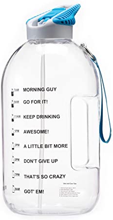 BOTTLED JOY 1 Gallon Water Bottle with Straw Lid, BPA Free Large Water Bottle Hydration with Motivational Time Mark Leak-Proof Drinking Big Water Jug for Camping Sports Workouts and Outdoor Activity