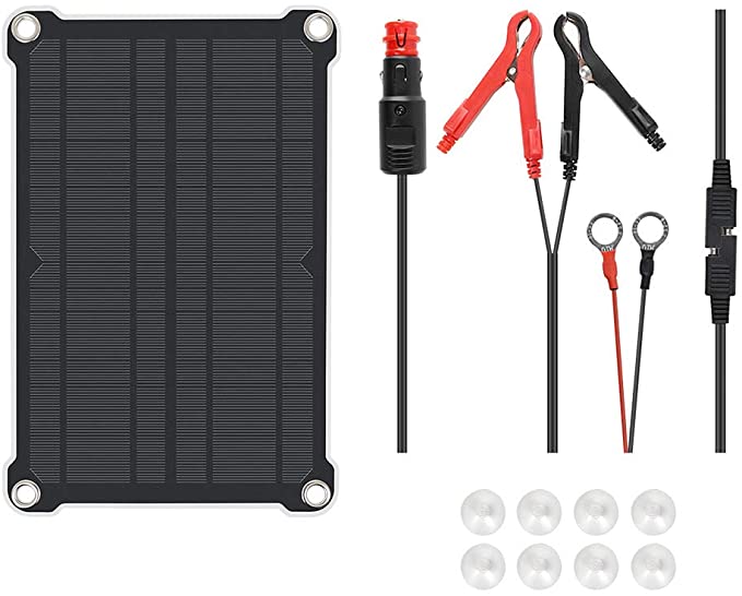 Renogy 8W 12V PET Laminated Portable Solar Trickle Charger Maintainer with Lighter Plug, Alligator Clips, and Battery Cables