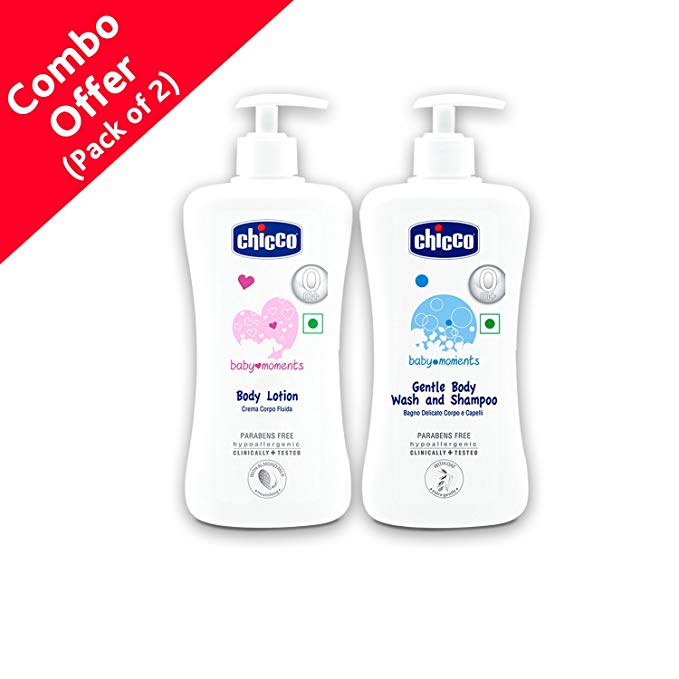 Chicco Body Lotion, 500ml with Gentle Body Wash and Shampoo, 500ml