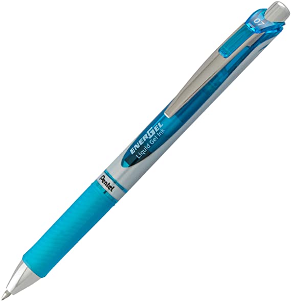 Pentel EnerGel Retractable Liquid Gel Roller, 0.7mm Medium Point Size, Sky Blue Ink, Box of 12 - BL77-S