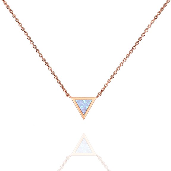 PAVOI 14K Gold Plated Triangle Bezel Set Pink/White/Green/Blue Created Opal Necklace 16-18