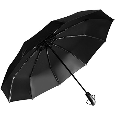 Rovtop Compact Automatic Travel Umbrella, Reinforced Windproof Frame, Auto Open/Close Black Sun/Rain Umbrella