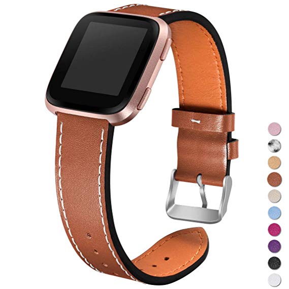 Maledan Replacement Bands Compatible for Fitbit Versa, Genuine Leather Band Replacement Accessories Strap for Fitbit Versa Smart Watch, Women Men