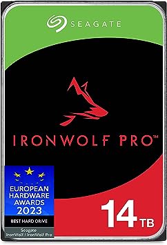 Seagate IronWolf, Pro 14 TB, Enterprise Internal NAS HDD – CMR 3.5 Inch, SATA 6 Gb/s, 7,200 RPM, 256 MB Cache for RAID NAS, Rescue Services - Frustration Free Packaging (ST14000NTZ01)