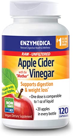 Enzymedica, Apple Cider Vinegar, Natural Support for Digestion and Healthy Weight Balance with The Mother Preserved in Each Serving, Raw, Unfiltered, Non-GMO, Vegan, 120 Capsules (60 Servings)