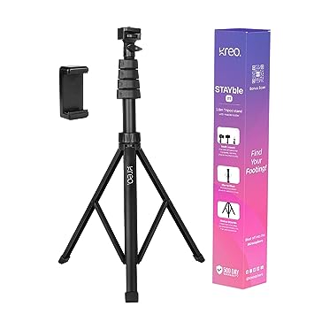 Kreo 1.6m Stayble Tripod Stand with Mobile Phone Holder for Mobile Phone Stand for Ring Lights and Camera Light Stand Tripod for Phone Mobile Stand for Video Recording Camera Stand for Video Shooting