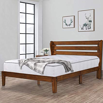Ecos Living 14 Inch High Rustic Solid Wood Platform Bed Frame with Headboard/No Box Spring/No Squeak, King