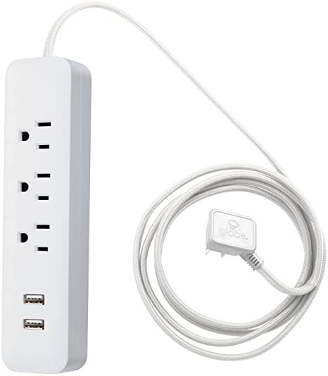 Globe Electric Designer Series 6ft 3-Outlet USB Surge Protector Power Strip, 2x USB Ports, Surge Protector, White , 78251