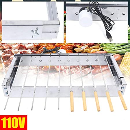 Ethedeal BBQ Grill 110V- Portable Electric Indoor Grill Stainless Steel Automatic Rolling Picnic Shelf - Design Electric Grill Outdoor Beach Cooking