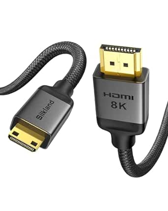 Silkland 8K 4K Mini HDMI to HDMI Cable 6.6FT, Mini HDMI 2.1 Cord [8K 60Hz, 4K 120Hz, 48Gbps, Upgrade Braided], Compatible with Camera, HDTV, Laptop, Tablet, PS5, Portable monitor, Raspberry Pi Zero