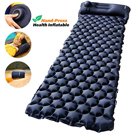 Camping Sleeping Pad with Built-in Pump – AirExpect Upgraded Inflatable Camping Mat with Pillow for Backpacking, Traveling, Hiking, Durable Waterproof Air Mattress Compact Ultralight Hiking Pad