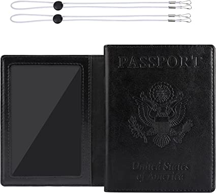 labato Passport and Vaccine Card Holder Combo, Passport Holder with Vaccine Card Slot, Waterproof Cruise Accessories Must Haves, Travel Essentials PU Leather Passport Cover for Women Men (Black)