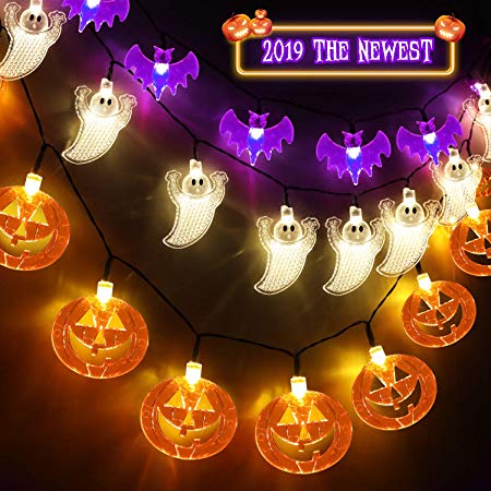 Set of 3 Halloween String Lights,60 LED Battert Operated String Lights Pumpkin/Ghgost/Bat -Perfect for Halloween Outdoor Yard Party Decorations