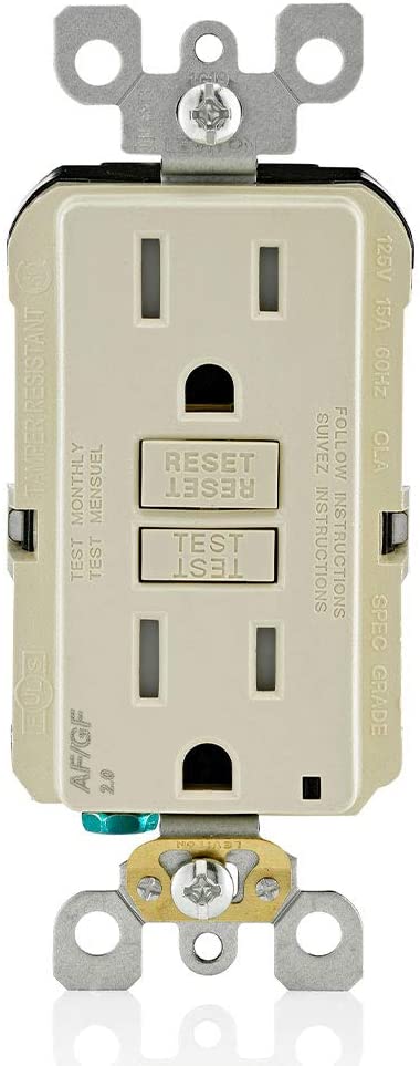 Leviton AGTR1-I SmartlockPro Dual Function AFCI/GFCI Receptacle, Wallplate Included, 15 Amp/125V, Ivory