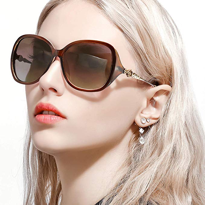 FIMILU Women's Classic Polarized Sunglasses,Stylish Rhinestone Decorated 100% UV Protection Eyewear for Driving Shopping
