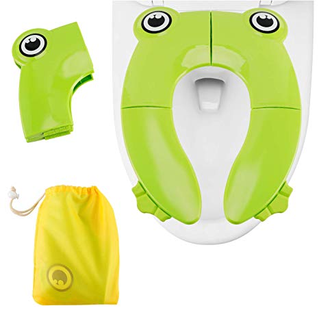Travel Portable Folding Potty Training Toilet Seat Cover, Minkle Non Slip Silicone Pads with Carry Bag for Babies, Toddlers and Kids - Green