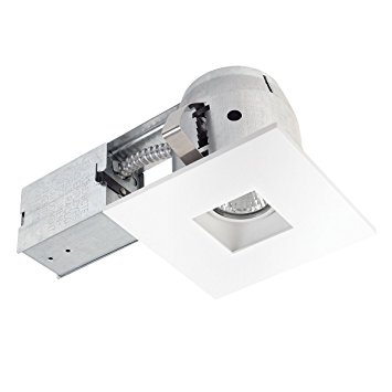 4" LED IC Rated Swivel Spotlight Recessed Kit Dimmable Downlight, Die Cast, Square Trim, White Finish, 1x GU10 LED Bulb Included, Globe Electric 90738