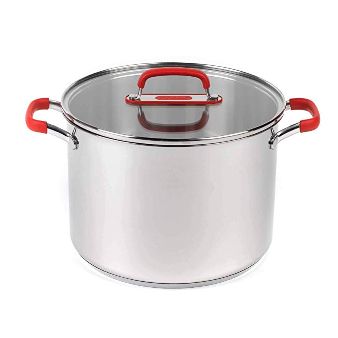 Pyrex P500734 Passion Stockpot with Lid, 24 cm, 7.8 L, Stainless Steel, 7.8 liters, Red